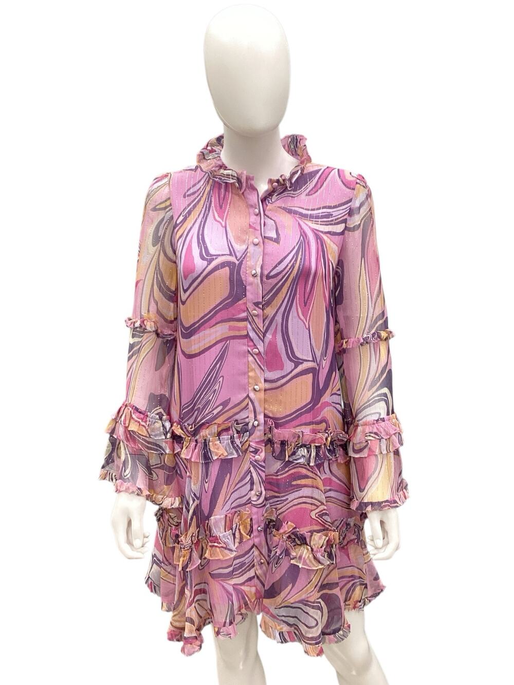 NWT Alexis Pink & Gold Silk Long Sleeve Dress